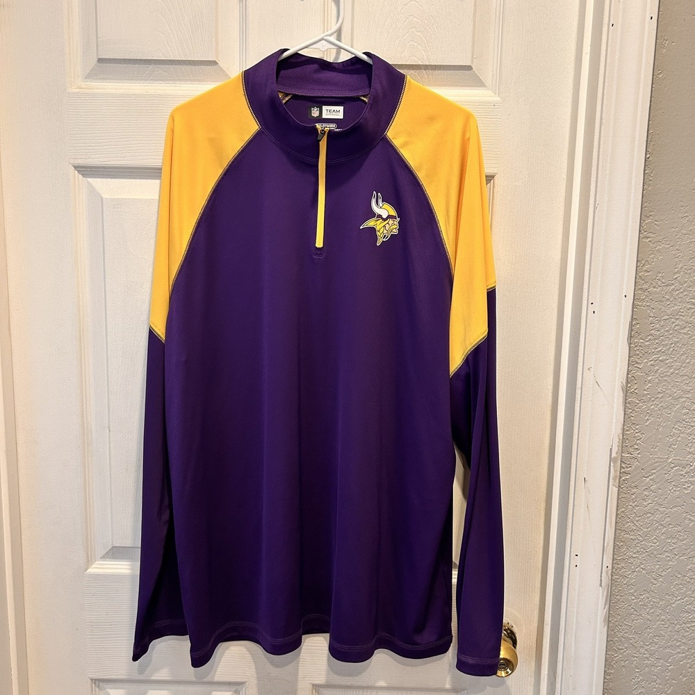 NFL Team Apparel Minnesota Vikings Mens 2XL Purple Gold 1/4 Zip Pullover Shirt